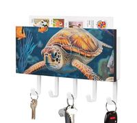 LLUTSNTH Tropical Fish Starfish Wall Key Holder with 5 Hooks - PU Leather Key Rack Organizer, Entryway Storage for Keys/Masks/Letters, Housewarming Gift for Hallway Kitchen Decor