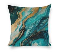 LLUTSNTH Turquoise Blue Gold Marble Throw Pillow Covers - 18"x18" Square Cotton Linen Pillwcase, Soft Double Sided Rustic Farmhouse Cushion Covers with Hidden Zipper for Sofa Bed Living Room Decor