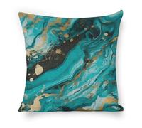 LLUTSNTH Turquoise Blue Gold Marble Throw Pillow Covers - 18"x18" Square Cotton Linen Pillwcase, Soft Double Sided Rustic Farmhouse Cushion Covers with Hidden Zipper for Sofa Bed Living Room Decor