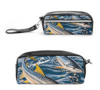 LLUTSNTH Two Big Fish in The Water Pencil Case - Large Capacity Pen Pouch Aesthetic Makeup Bag with Zipper Leather Pencil Bag for Stationery, Art Supplies, Travel Essentials