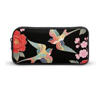 LLUTSNTH Two Colorful Flying Birds Pencil Case - Large Capacity Pencil Pouch Aesthetic Makeup Bag with Zipper for Stationery, Art Supplies, Travel Essentials