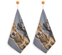 LLUTSNTH Two Different Dogs Kitchen Towels Set -2PCS Super Absorbent Hand Towels, Soft Face Towel Set with Hanging Loop Lightweight Quick Dry Microfiber Dish Towels for Yoga Camping Hotel Spa Travel