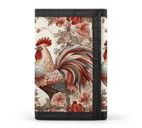 LLUTSNTH Two Flower Roosters Trifold Wallet for Men - Slim 8 Card Slots, Zipper Coin Purse Money Clip, Cash Compartment, Two Flower Roosters, One Size, Modern
