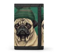 LLUTSNTH Two Flower Roosters Trifold Wallet for Men - Slim 8 Card Slots, Zipper Coin Purse Money Clip, Cash Compartment, Two Pugs Wearing Hats, One Size, Modern