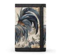 LLUTSNTH Two Flower Roosters Trifold Wallet for Men - Slim 8 Card Slots, Zipper Coin Purse Money Clip, Cash Compartment, Watercolor Rooster, One Size, Modern
