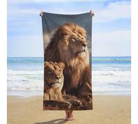 LLUTSNTH Two Lions Beach Towel 31x63 Inch - Oversized Sand-Free Swim Towel Ultra Quick-Dry Absorbent Bath Towels for Beach, Pool, Travel, Yoga - Lightweight & Compact for Adults Gift
