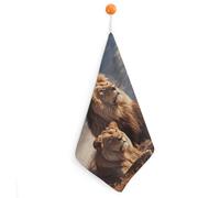 LLUTSNTH Two Lions Kitchen Towels Set -1PCS Super Absorbent Hand Towels, Soft Face Towel Set with Hanging Loop Lightweight Quick Dry Microfiber Dish Towels for Yoga Camping Hotel Spa Travel