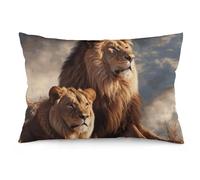 LLUTSNTH Two Lions Lumbar Throw Pillow Covers 12 "x20 Decorative Rectangle Pillowcase with Hidden Zipper Pillow Case Soft Cushion Cover for Couch Bedroom Living Room Only Cover No Insert