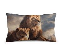 LLUTSNTH Two Lions Lumbar Throw Pillow Covers 8"x12" Decorative Rectangle Pillowcase with Hidden Zipper Pillow Case Soft Cushion Cover for Couch Bedroom Living Room Only Cover No Insert
