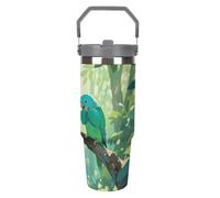 LLUTSNTH Two Parakeets Flip Straw Tumbler with Handle - 30 Oz Insulated Stainless Steel Travel Mug for Car, Leakproof Water Bottle, Reusable Vacuum Insulated Cup Gifts for Women Men