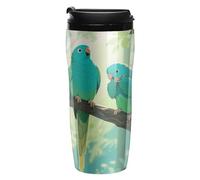 LLUTSNTH Two Parakeets Insulated Coffee Tumbler Reusable Iced Coffee Cup Double-Wall Plastic Drinking Cups Hot Coffee Travel Mug, BPA-Free, Shatter-Proof, Dishwasher-Safe 12 Oz