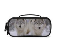 LLUTSNTH Two Wolves Walking in The Snow Pencil Case - Large Capacity Pencil Pouch Aesthetic Makeup Bag with Zipper Leather And Handle Design Pen Bag for Stationery, Art Supplies, Travel Essentials