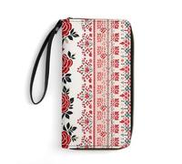 LLUTSNTH Ukrainian Embroidery Style Rose Womens Wallet Leather Money Clip Coin Purse Clutch Wristlet Travel Long Wallets