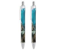 LLUTSNTH Underwater Diving Sea Turtle Ballpoint Pens Black Medium Point 0.55mm Ball Point Pen Retractable Office Pens with Super Soft Grip Writing Ink Pen for Men Women 2 PCS