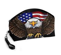 LLUTSNTH USA Flag Patriotic Eagle Travel Makeup Bag, Large Capacity Cosmetic Bag for Women, Waterproof PU Leather, Curved Portable Toiletry Bag for Skincare, Brushes & Travel Essentials