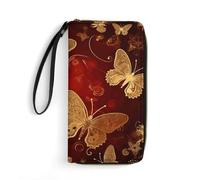 LLUTSNTH Valentine Hearts Golden Butterfly Womens Wallet Leather Money Clip Coin Purse Clutch Wristlet Travel Long Wallets