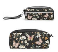 LLUTSNTH Various Butterflies And Daisies Pencil Case - Large Capacity Pen Pouch Aesthetic Makeup Bag with Zipper Leather Pencil Bag for Stationery, Art Supplies, Travel Essentials