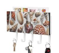 LLUTSNTH Various Shell Images Wall Key Holder with 5 Hooks - PU Leather Key Rack Organizer, Entryway Storage for Keys/Masks/Letters, Housewarming Gift for Hallway Kitchen Decor