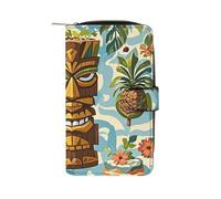 LLUTSNTH Vintage Aloha Tiki Pattern Travel Wallet Slim Leather Wallets Clutch Organizer Purse Coin Pocket for Men Women
