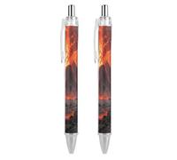 LLUTSNTH Volcano Wonder Ballpoint Pens Black Medium Point 0.55mm Ball Point Pen Retractable Office Pens with Super Soft Grip Writing Ink Pen for Men Women 2 PCS