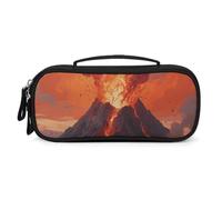 LLUTSNTH Volcano Wonder Pencil Case - Large Capacity Pencil Pouch Aesthetic Makeup Bag with Zipper Leather And Handle Design Pen Bag for Stationery, Art Supplies, Travel Essentials