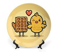 LLUTSNTH Waffles And Chicken Ceramic Decorative Plate Boho Bone China Decorative Plate with Display Stand Wall Hanging Ornament Plates for Kitchen Dining Room Wine Cabinet Home Décor 6inch
