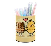 LLUTSNTH Waffles And Chicken Pen Holder Leather Pencil Holder Pen Cup Makeup Brush Holders Leather Pencil Cup Desk Pens Pot Desktop Organizer Pencils Caddy for Office Home Stationery Supplies