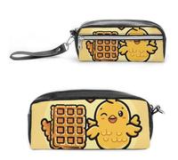 LLUTSNTH Waffles And Chicken Pencil Case - Large Capacity Pen Pouch Aesthetic Makeup Bag with Zipper Leather Pencil Bag for Stationery, Art Supplies, Travel Essentials