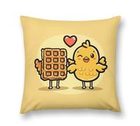 LLUTSNTH Waffles and Chicken Throw Pillow Cover 12 "x12, Cute Cushion Cover Decorative Pillow Case with Invisible Zipper - Plush Farmhouse Fall Decor Pillowcase for Couch, Sofa, Bedroom