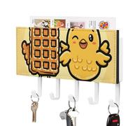 LLUTSNTH Waffles and Chicken Wall Key Holder with 5 Hooks - PU Leather Key Rack Organizer, Entryway Storage for Keys/Masks/Letters, Housewarming Gift for Hallway Kitchen Decor