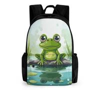 LLUTSNTH Watercolor Cool Owl Head Backpack with Pocket - 15.6-inch Laptop Sleeve Bag Casual Daypack for Work And Travel, Frog in a Pond, 42x30.5cm