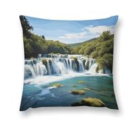 LLUTSNTH Waterfalls on Krka River Throw Pillow Cover 18 "x18, Cute Cushion Cover Decorative Pillow Case with Invisible Zipper - Plush Farmhouse Fall Decor Pillowcase for Couch, Sofa, Bedroom
