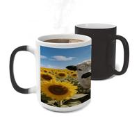 LLUTSNTH Western Highland Cow Sunflowers Color Changing Mug Heat Changing Coffee Cup Funny Magic Mug Novelty Heat Sensitive Coffee Mugs for Men Women Office Christmas Birthday Gift 11 Oz