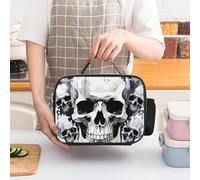 LLUTSNTH White And Gray Skull Graphics Insulated Lunch Bag for Adults Leakproof Cooler Bag with Detachable Handle- Reusable Lunch Tote for Men & Women to Work, Office, Picnic, Camping
