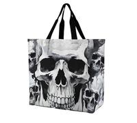 LLUTSNTH White And Gray Skull Graphics Shopping Bag for Women Tote Bag Beach Bags Shoulder Bags for Groceries Travel