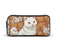 LLUTSNTH White Cat And Hamster Pencil Case - Large Capacity Pencil Pouch Aesthetic Makeup Bag with Zipper for Stationery, Art Supplies, Travel Essentials