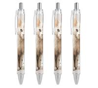 LLUTSNTH White Cat Pictures Ballpoint Pens Black Medium Point 0.55mm Ball Point Pen Retractable Office Pens with Super Soft Grip Writing Ink Pen for Men Women 4 PCS