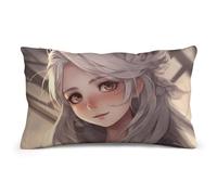 LLUTSNTH White Hair Anime Girl Lumbar Throw Pillow Covers 8"x12" Decorative Rectangle Pillowcase with Hidden Zipper Pillow Case Soft Cushion Cover for Couch Bedroom Living Room Only Cover No Insert