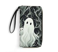 LLUTSNTH White Patterned Ghost Womens Wallet Leather Money Clip Coin Purse Clutch Wristlet Travel Long Wallets