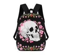 LLUTSNTH White Skull & Pink Cherry Blossoms 17 Inch Laptop Backpack for Men Women Travel Daypack with Pockets Work Bag for Office