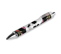 LLUTSNTH White Skull & Pink Cherry Blossoms Ballpoint Pens Black Medium Point 0.55mm Ball Point Pen Retractable Office Pens with Super Soft Grip Writing Ink Pen for Men Women 1 PCS