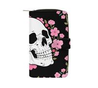 LLUTSNTH White Skull & Pink Cherry Blossoms Travel Wallet Slim Leather Wallets Clutch Organizer Purse Coin Pocket for Men Women