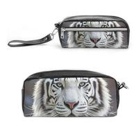 LLUTSNTH White Tiger Pencil Case - Large Capacity Pen Pouch Aesthetic Makeup Bag with Zipper Leather Pencil Bag for Stationery, Art Supplies, Travel Essentials