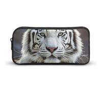 LLUTSNTH White Tiger Pencil Case - Large Capacity Pencil Pouch Aesthetic Makeup Bag with Zipper for Stationery, Art Supplies, Travel Essentials