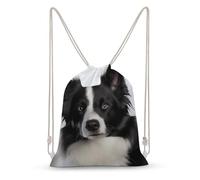 LLUTSNTH Wildlife Animal Snail Drawstring Backpack for Women - Large Canvas Sackpack, Gym Sport Travel Bag, Drawstring Bags, Border Collie, 35x50cm, Travel Backpacks
