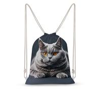 LLUTSNTH Wildlife Animal Snail Drawstring Backpack for Women - Large Canvas Sackpack, Gym Sport Travel Bag, Drawstring Bags, A Gray Cat is Lying, 35x50cm, Travel Backpacks