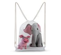LLUTSNTH Wildlife Animal Snail Drawstring Backpack for Women - Large Canvas Sackpack, Gym Sport Travel Bag, Drawstring Bags, Elephant and Piggie, 35x50cm, Travel Backpacks