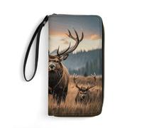 LLUTSNTH Wildlife Hunting Deer Bear Elk Womens Wallet Leather Money Clip Coin Purse Clutch Wristlet Travel Long Wallets