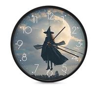 LLUTSNTH Witch in The Sky Wall Clock Vintage Round Clocks Silent Non Ticking Clock Personalized Pattern Modern Clocks for Home Office Decoration 10 Inch