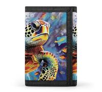 LLUTSNTH Witch Prayed Trifold Wallet for Men - Slim 8 Card Slots, Zipper Coin Purse Money Clip, Cash Compartment, Colorful Sea Turtle_77697424, One Size, Modern